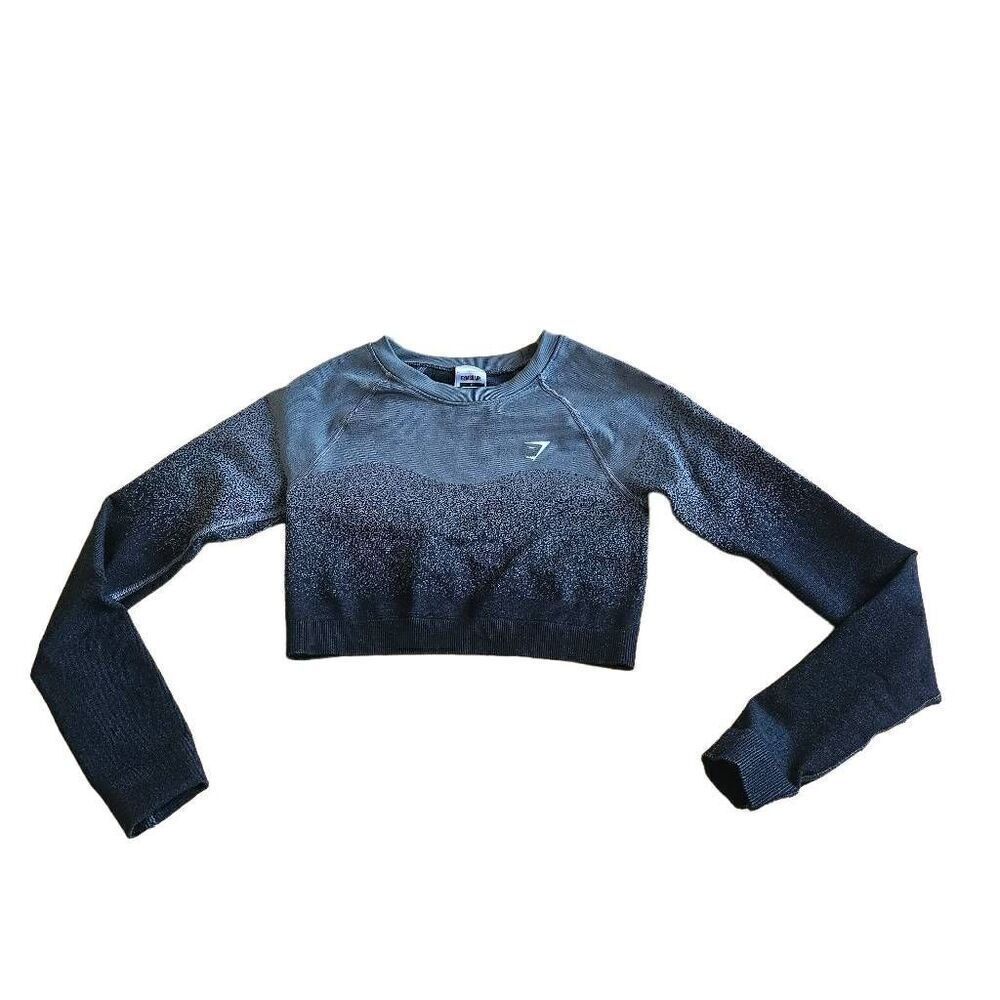Gymshark womens Sz S black gray crop long sleeve compression top